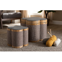Baxton Studio R87R507-2PC Otto Set Marilyn Modern and Contemporary Transitional Grey and Brown Fabric Upholstered 2-Piece Clover Shaped Storage Ottoman Set